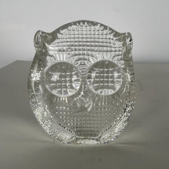 Crystal Owl Swedish Konst Glashyttan Urshult Clear Paperweight - Picture 2 of 10